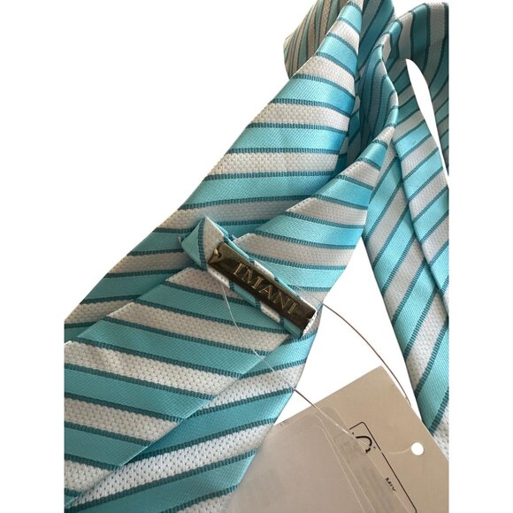 IMANI Men's Blue White Diagonal Striped Dress Tie - Picture 6 of 6